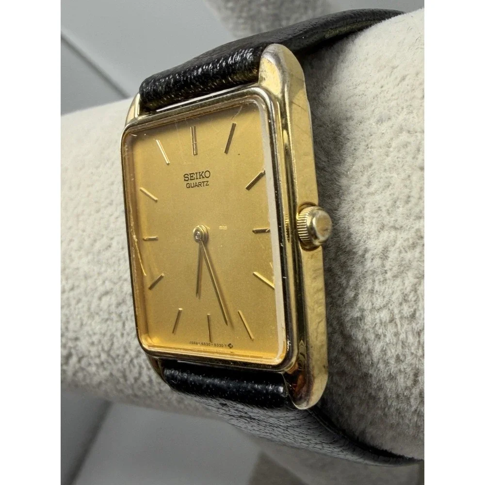 Seiko 6530-5209 New Battery Super‎ Thin Mens Tank Watch 26MM 7.5